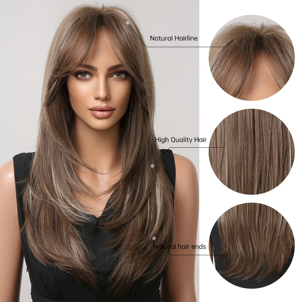Длинные прямые синтетические парики HAIRCUBE коричневые смешанные белые блестящие