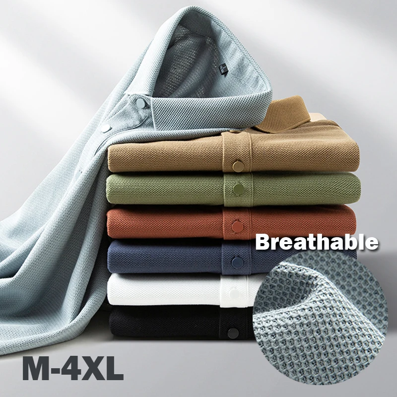 

Дышащая жаккардовая рубашка-поло 4XL, Мужская футболка с коротким рукавом, летняя быстросохнущая спортивная мужская рубашка-поло, повседневная Влагоотводящая