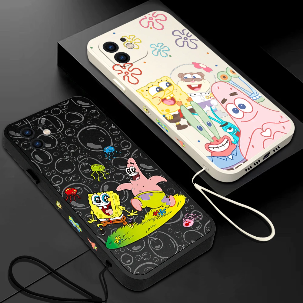 

Cartoon Spongebobs Phone Case For Samsung Galaxy S23 S22 S21 S20 Ultra Plus FE S10 4G S9 S10E Note 20 10 Plus With Lanyard Cover