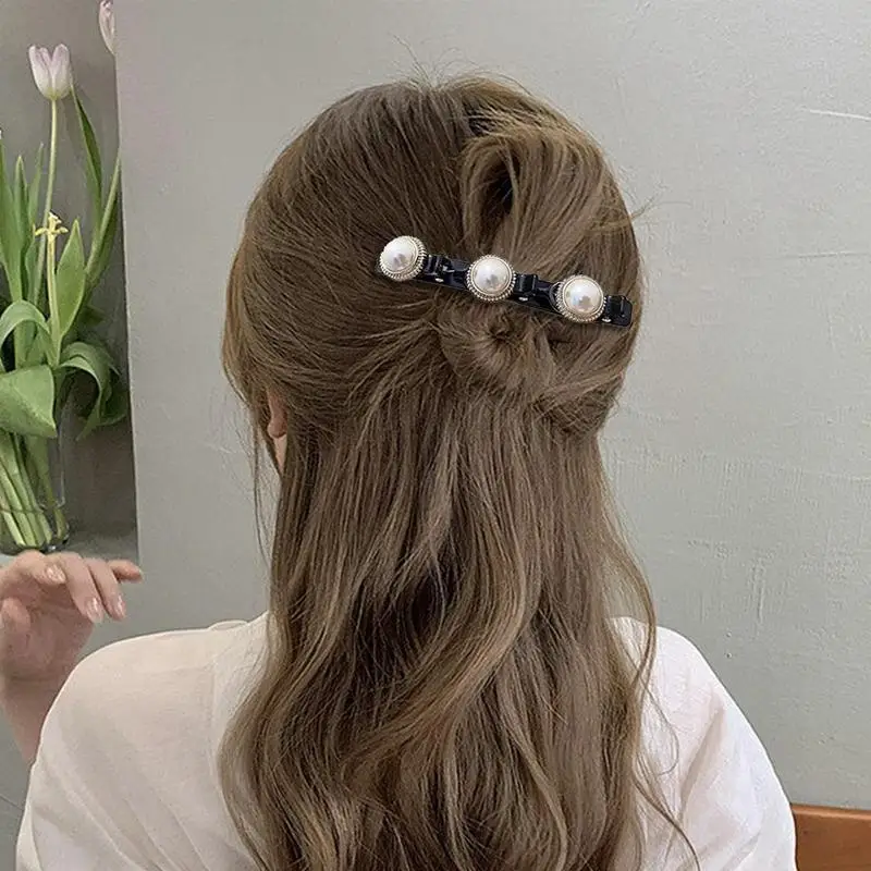 

Women Rhinestone Hairclips 4pcs Party Hairpins Duckbill Hair Clips With Rhinestone Flowers Pearl Hair Barrettes Head Accessories