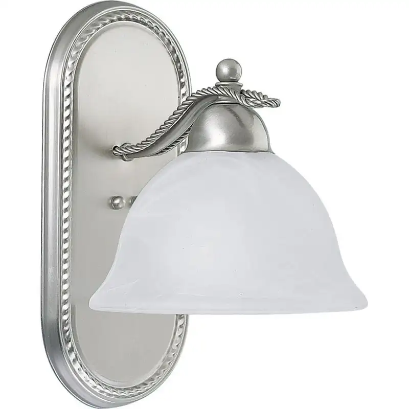 

Collection One-Light Brushed Nickel Alabaster Glass Traditional Bath Vanity Light