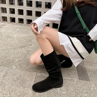 genuine leather retro pile boots frosted thin medium boots womens 2022 autumn new suede high top knight boots women boots