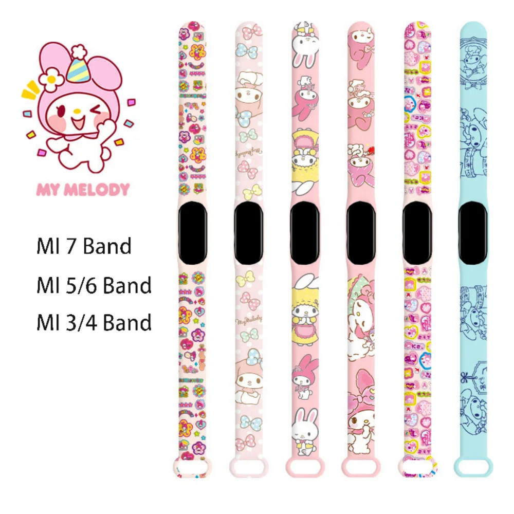 

Melody Sanrio Kawaii Watch Band Suitable for MI 7/6/5/4/3 Smart LED Digital Anime Figures Toy Kid Silicone Wrist Strap Girl Gift