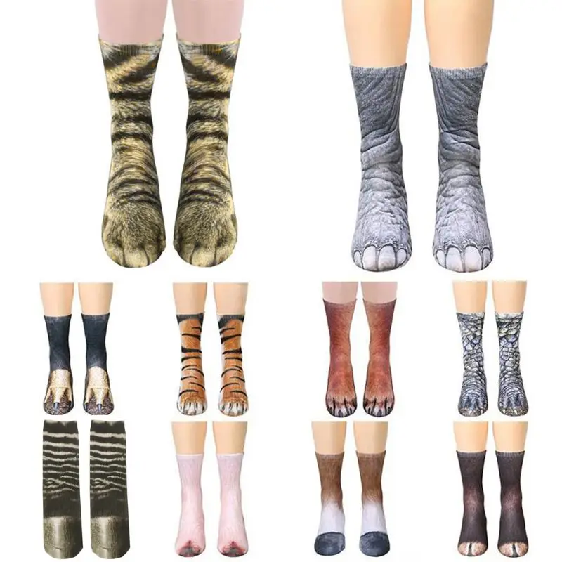 

L5YF Men Women Kids Parent-Child Cotton Long Ankle Socks Funny 3D Animal Paw Pattern
