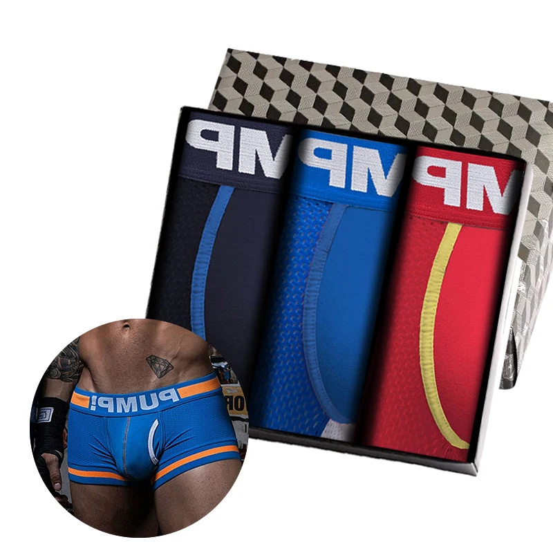 

3Pcs Fashion Cotton Gay Sexy Men Underpants Boxershorts Hip Raise Innerwear Man Underwear Boxers Men's Panties Funny