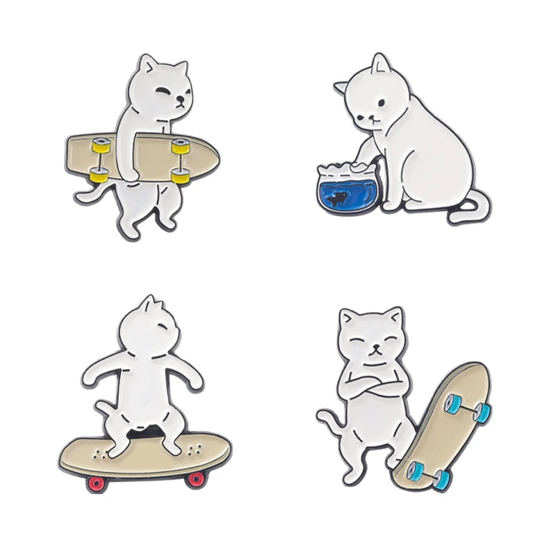 

Cute Skateboard Cat Brooch Skateboard Cat Brooch Cool Guy White Kitten Brooch Skateboard cat brooch New animal series brooch