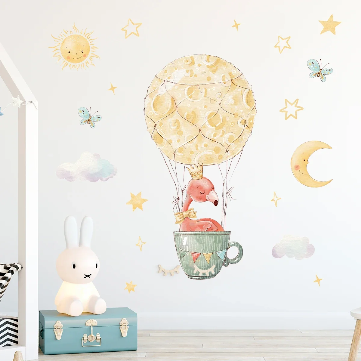 Мультяшные стикеры на стену в виде горячего воздушного шара Луны и солнца для