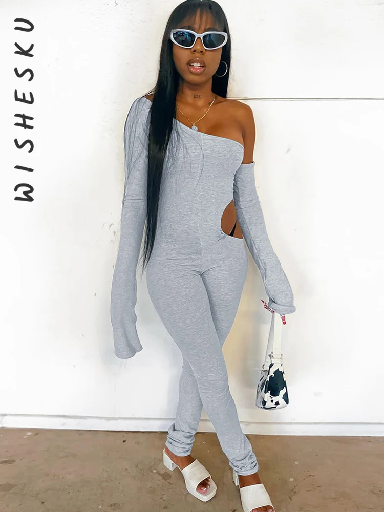 

Сексуальные облегающие комбинезоны с вырезами на плечах, женские брюки-карандаш с длинным рукавом, цельные комбинезоны, весна-осень 2022, спо...