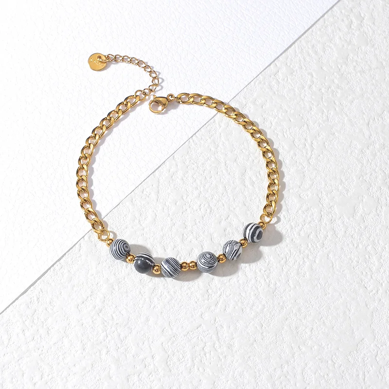 Браслет из нержавеющей стали с разноцветными чернильными бусинами