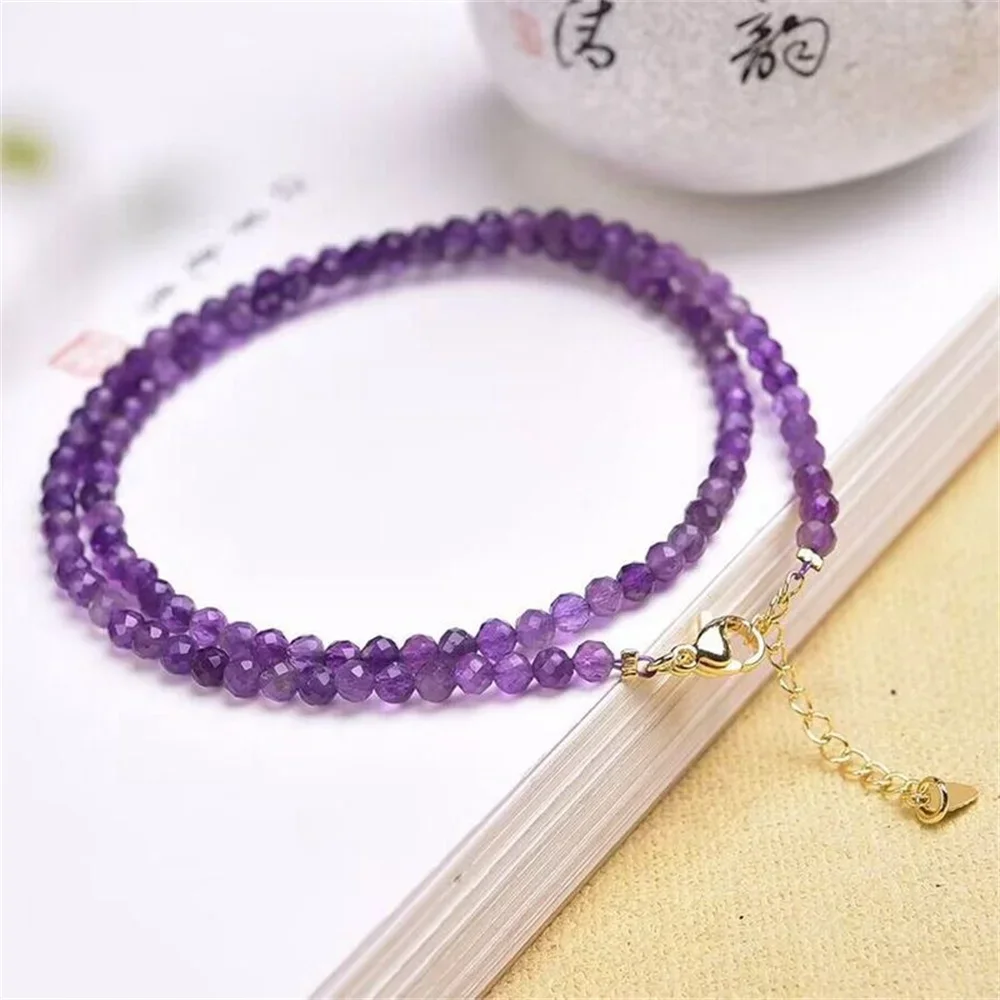 

Natural Crystal 3mm Faceted Amethyst Clavicular Chain Bead Necklace Women in Choker Necklaces Noble Leisure Evening Jewelry 40cm