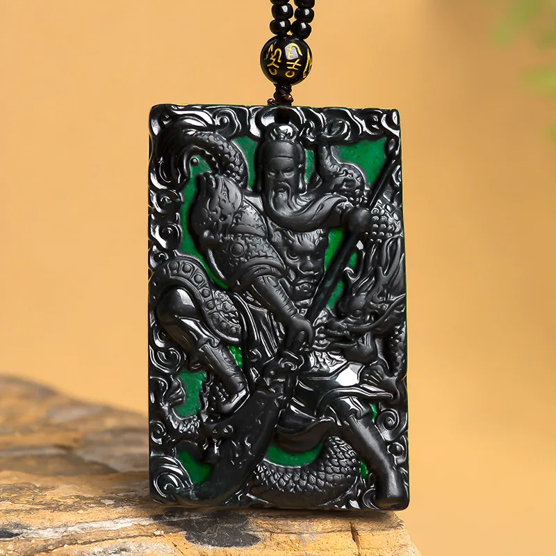 

Burmese Jade Guan Yu Pendant Natural Amulet Emerald Charms Necklace Jadeite Black Jewelry Gift Gifts for Women Fashion