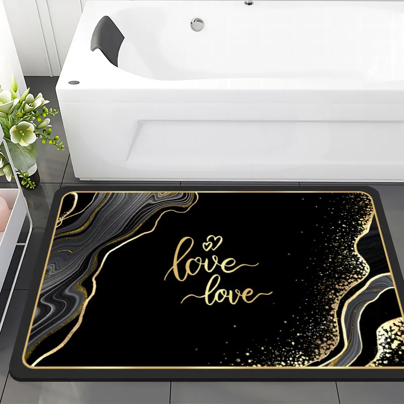 

Black Gold Diatom Mud Non-slip Floor Mat In The Room Kitchen Mats for Mat Super Absorbent Bath Mat Quick Drying Bathroom Rug New