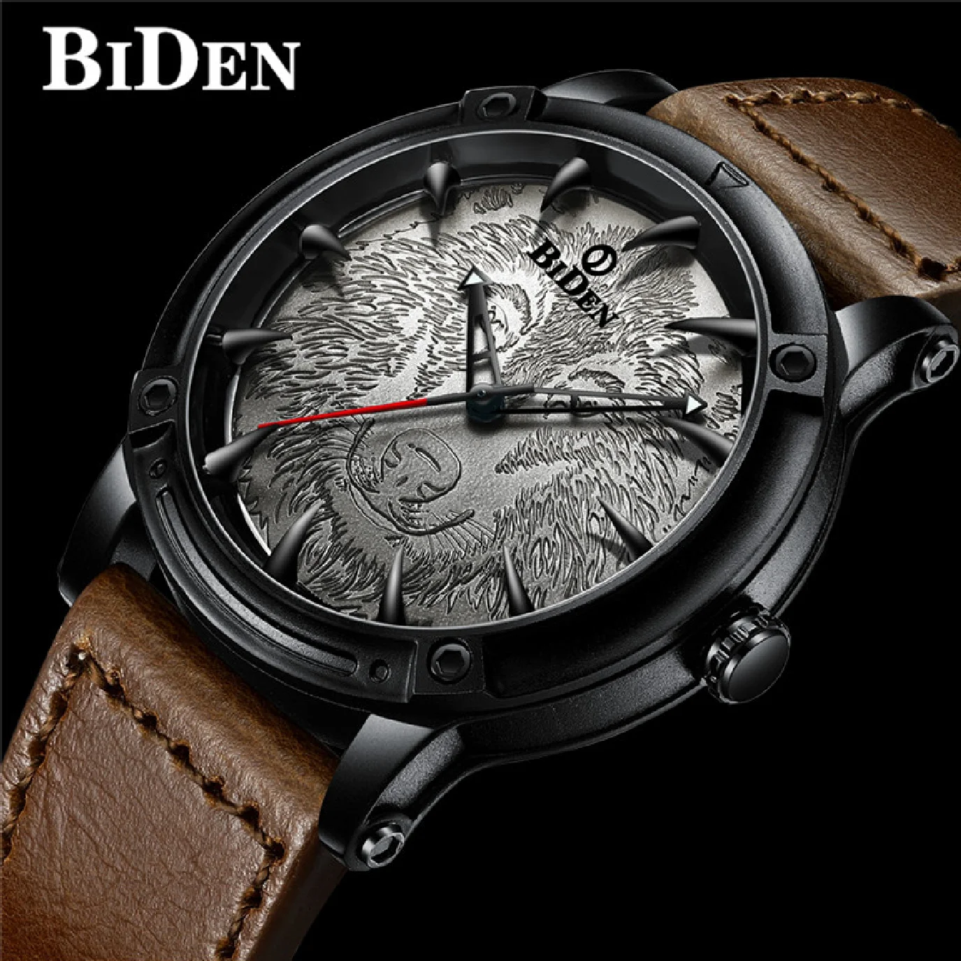 

BIDEN Top Brand Luxury Men Watch Military Sport Man Clock Genuine Leather Wolf Quartz Wristwatch For Male relogio masculino #b