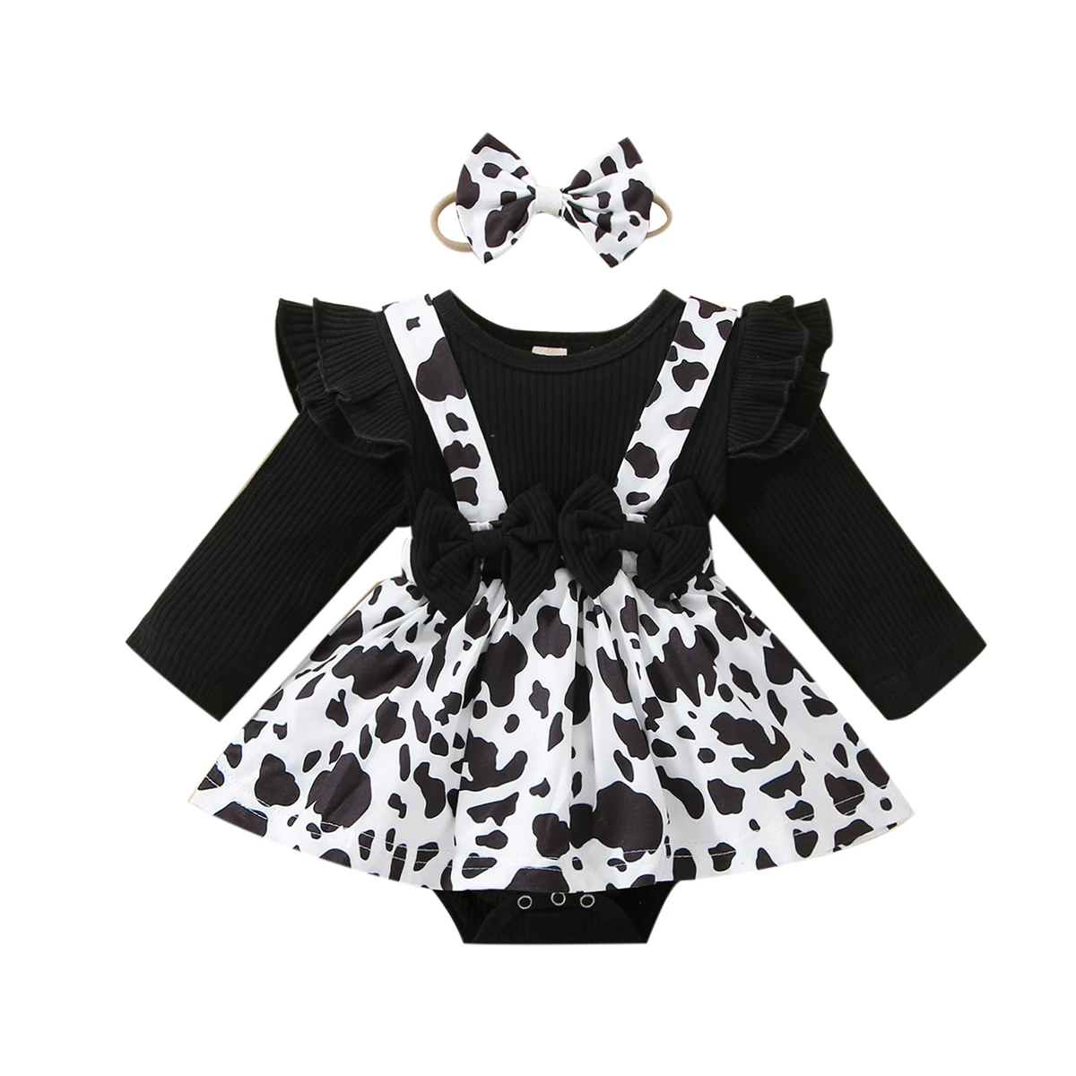 

0-24M Autumn Winter Baby Girl Clothes Knit Bodysuit For Infant Patchwork Ruffle Baby Romper Dress+Headband 2PCS Newborn Clothing