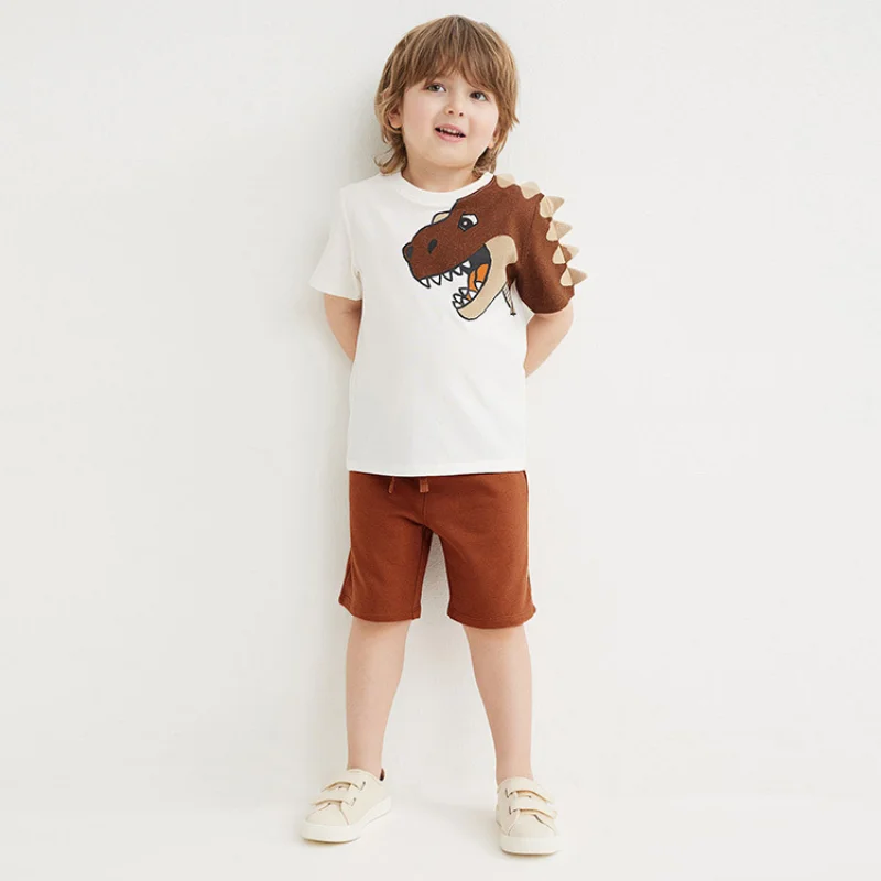 

Summer Kid Cartoon Top Shorts Suit Boy Cotton Dinosaur Print Short Sleeve Tees Pants Matching Set 1+y Young Child Casual Clothes