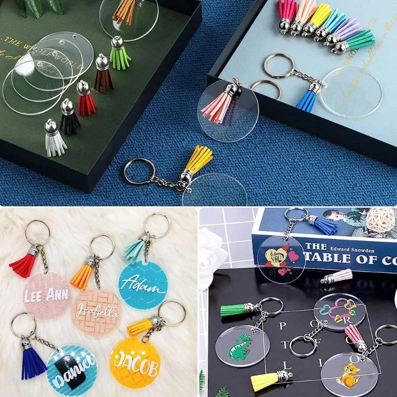 

300Pcs Acrylic Keychain Blanks Pendants Tassels Keyrings for DIY Crafts Projects