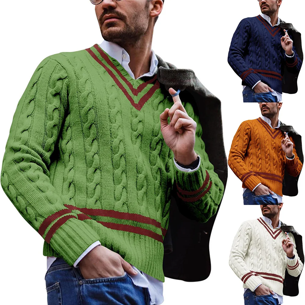 

Spring Autumn Men's Thin Sweater Men's V-neck Long-sleeved Sweater Plus Size Knitted Bottoming Shirt pullover Male Streetwear