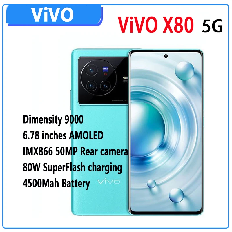 

VIVO X80 5G MobilePhone 6.78 inch 120Hz AMOLED Screen MTK9000 Octa Core 50MP Triple Cameras 80W SuperCharge