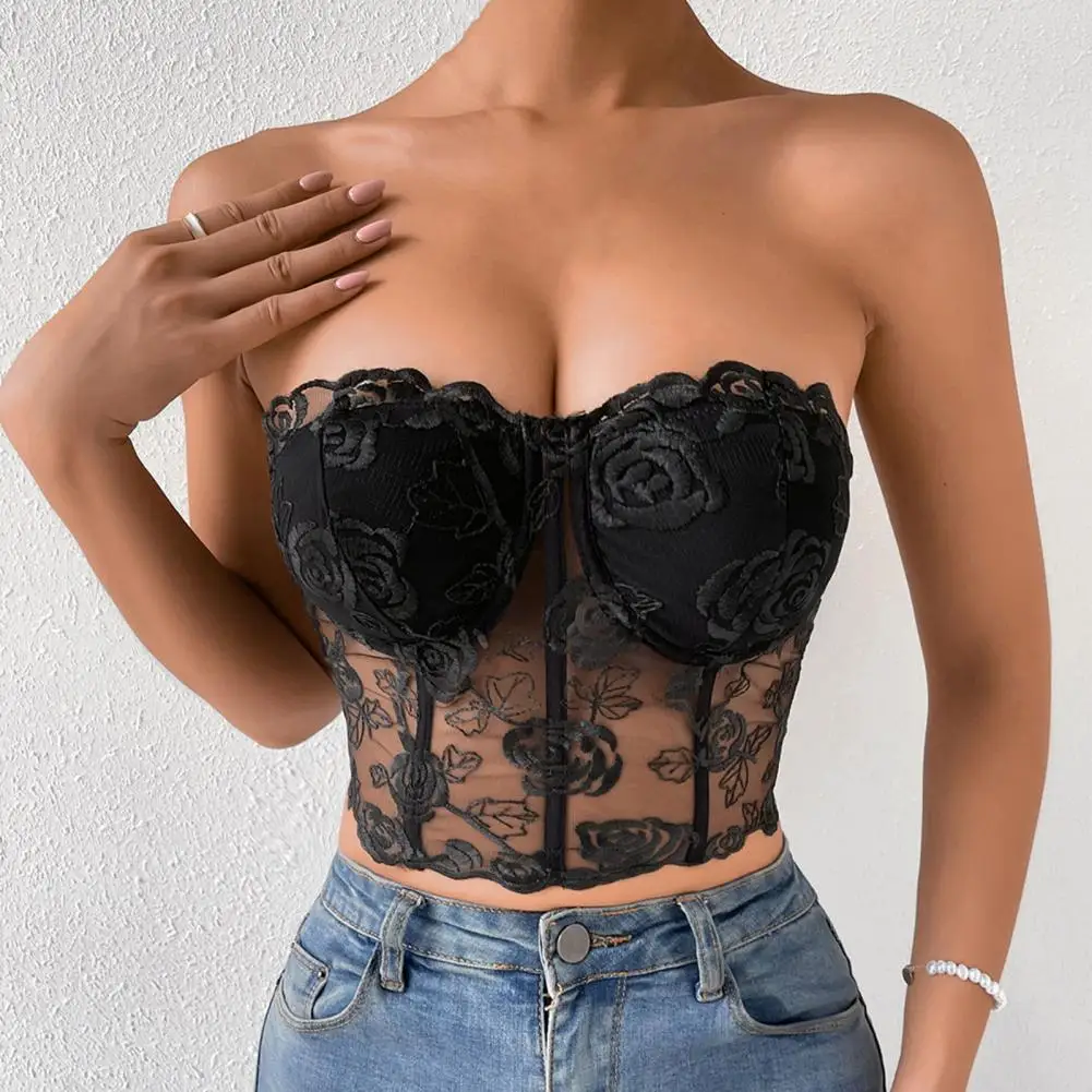 

Pullover Top Seamless Corset Top Sweet Lace Bandeau Underwear Top