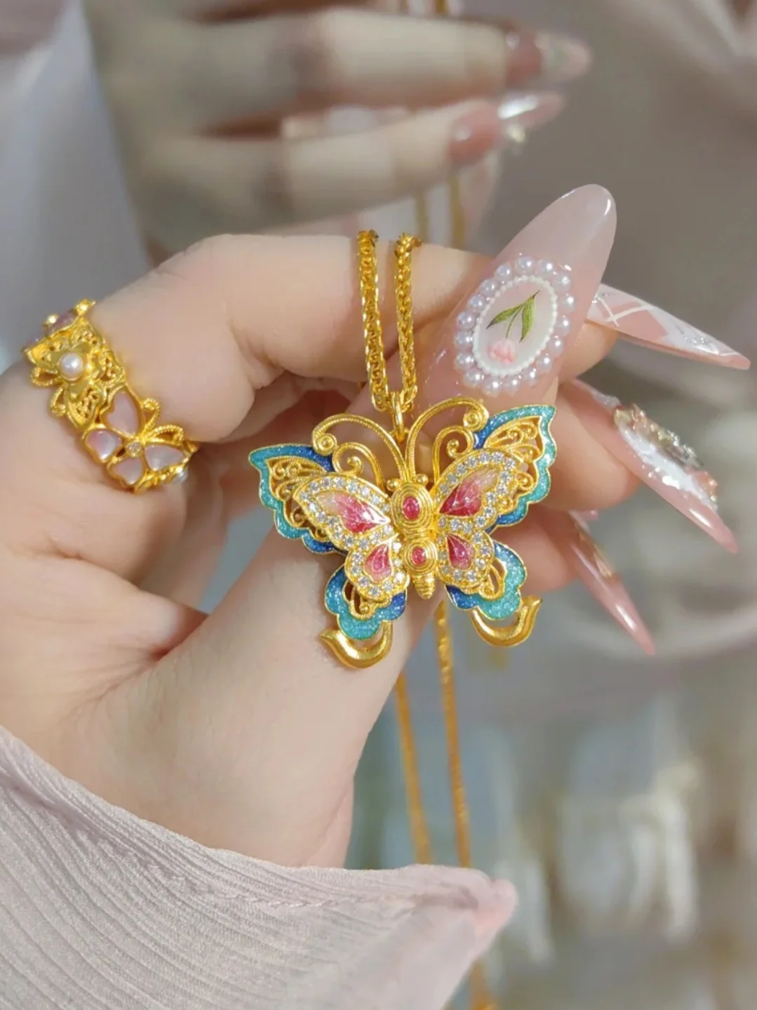 Новый китайский сле древняя эмаль цвет горящего синего золота шелковый