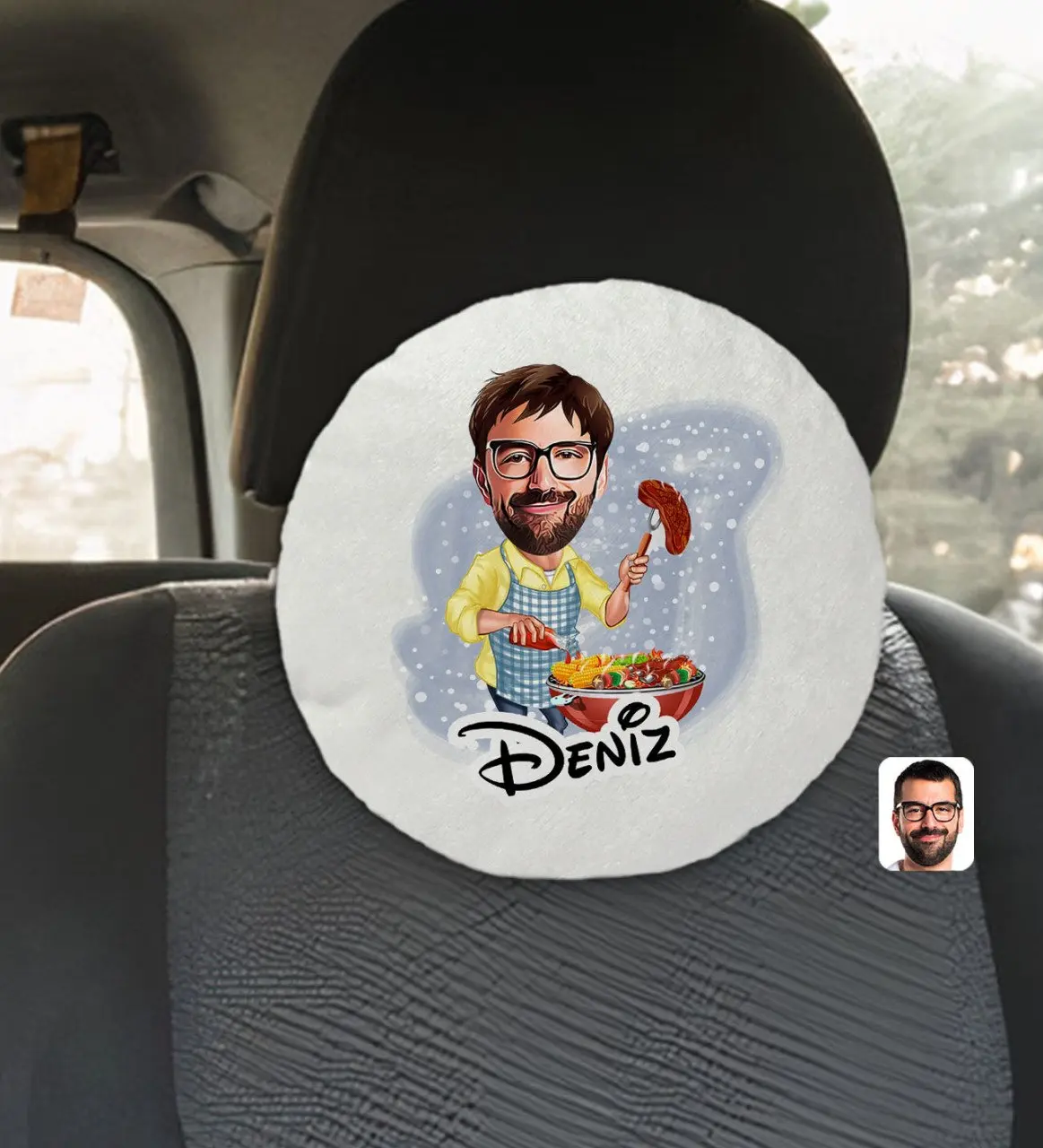 

Персонализированное мужское карикатура на круглое автомобильное сиденье мангалакси 1