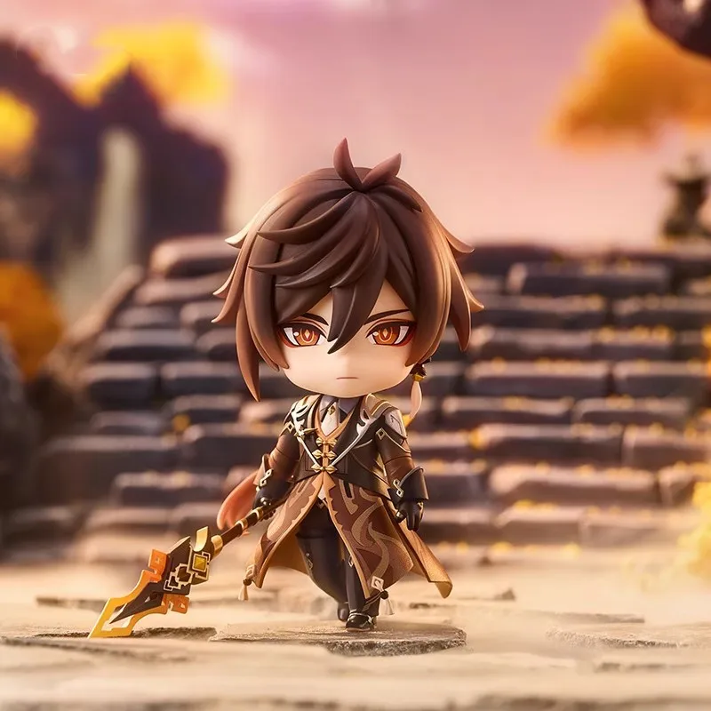 Kawaii Q версия Zhongli Фигурка Genshin Impact Аниме ПВХ Модель Скульптура Ручная работа