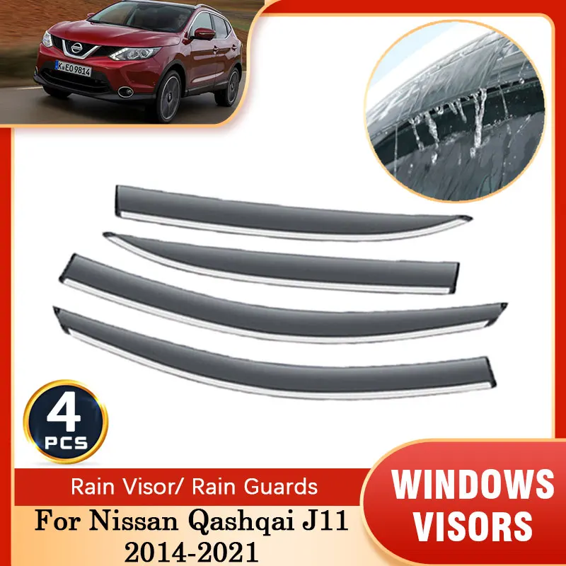 Фото 4x для Nissan Qashqai J11 Rogue Sport 2014 ~ 2021, дефлекторы, защита от солнца, дождя, оконный козырек, дымовая отделка, вентиляционные навесы, автомобильные аксессуары №1
