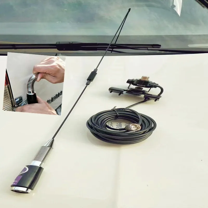 2PCS UHF460M spring base whip antenna moblie radio 5/8 wave high gain 5.5dBi vehicle bracket aerial 5meter cable UHF male