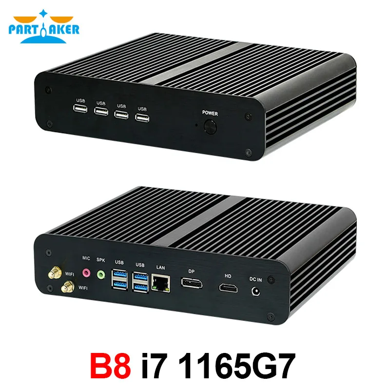 Безвентиляторный мини-компьютер Partaker i7 8550U i5 8250U i3 8145U 2 * DDR4 Msata + M.2 SSD Micro PC Win10 Pro Barebone