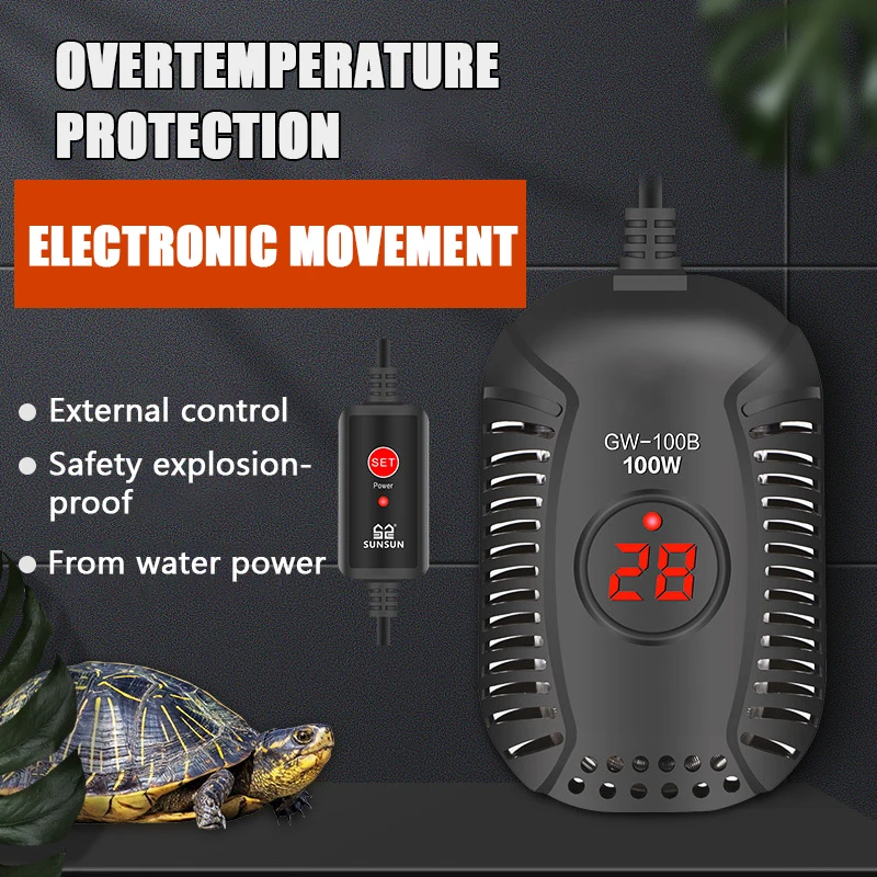 

Fishbowl Tank Mini Heater Low Water Level Turtle Tank LED Digital Display Heater Automatic Temperature Heating Rod GW 25W 200W
