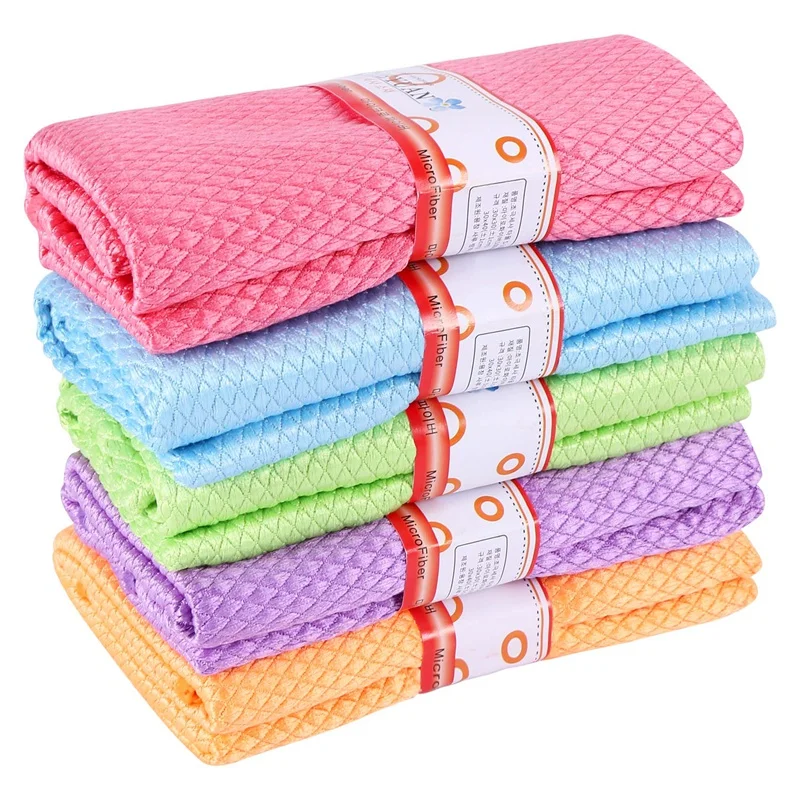 

5 PCS Quick Dry Lint Free Cleaning Cloth Fish Scale Microfiber Cleaning Rags For House, Kitchen, Car, Window 16X20 Inch