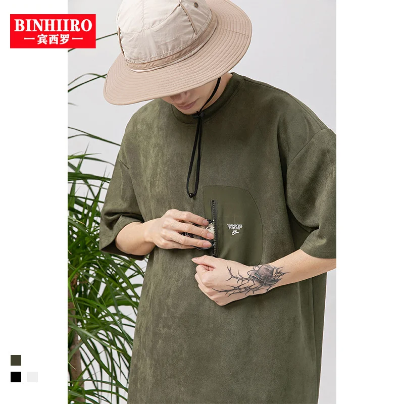 

Футболка мужская оверсайз в стиле хип-хоп, винтажная тенниска с карманами и вышивкой в стиле Харадзюку, уличная одежда, свободная повседневная майка, лето 2023