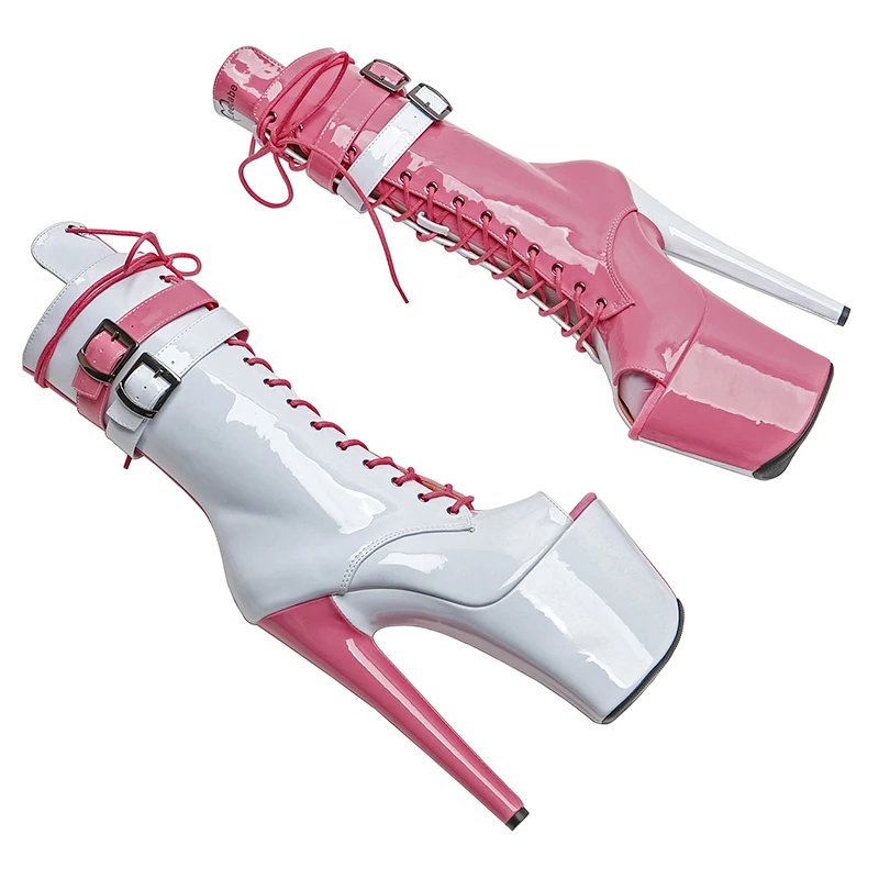 Leecabe/20 см/8 дюймов розово-белые ботинки на платформе с лакированным верхом высоком