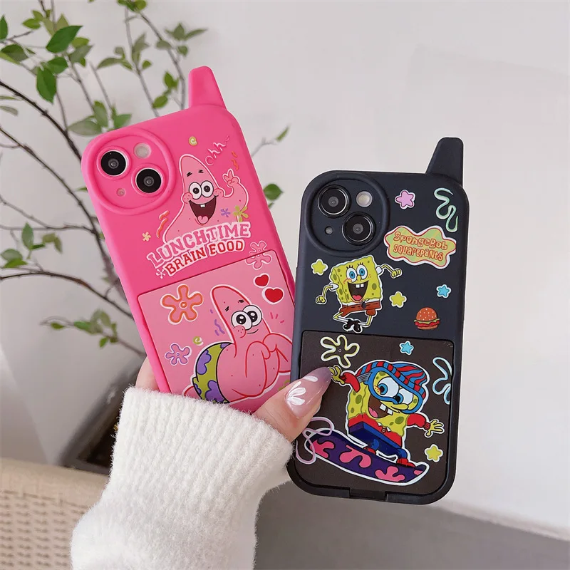 

SpongeBob SquarePants Mobile Phone Case for IPhone 14/13/12 ProMax Apple 11 Cartoon Soft Mirror Telephone Cover Shell