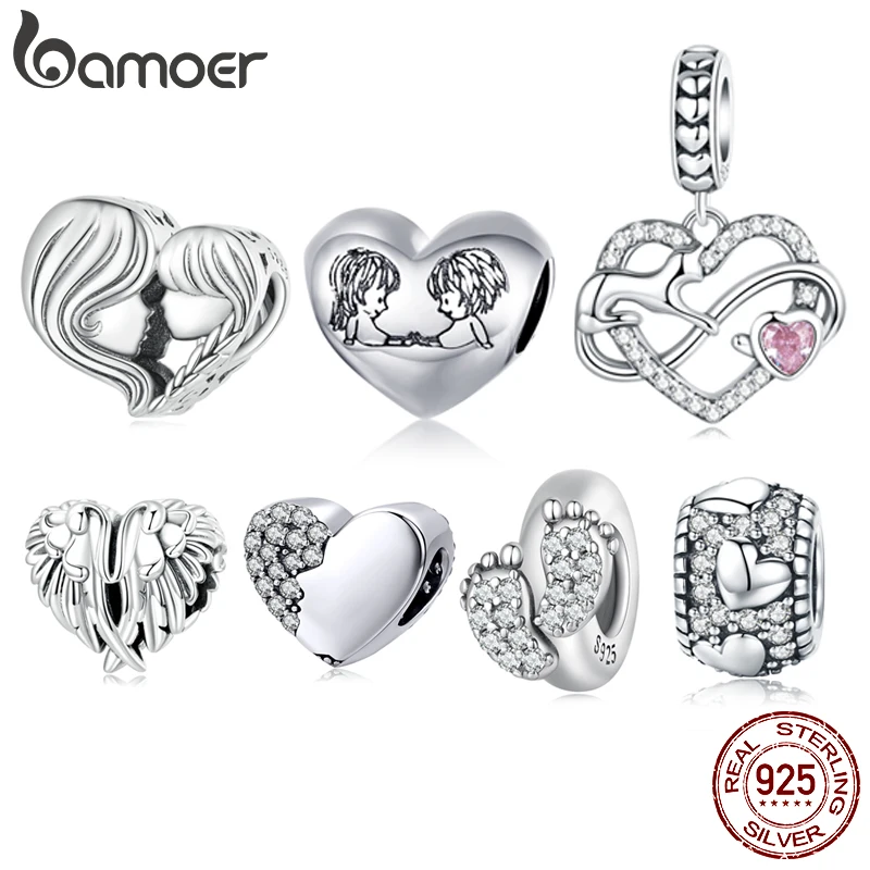 

Bamoer 925 Sterling Silver Mother & Daughter Bead Affinity Heart Charm for Women Bracelet Bangle DIY Mother's Day Gift BSC687