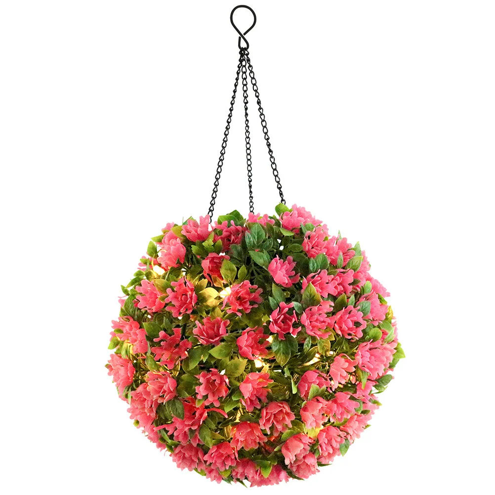

Flower Grass Ball Chandelier Faux Hydrangea Flowers Outdoor LED Hanging Lamp Lighted Topiary Plastic Artificial Solar