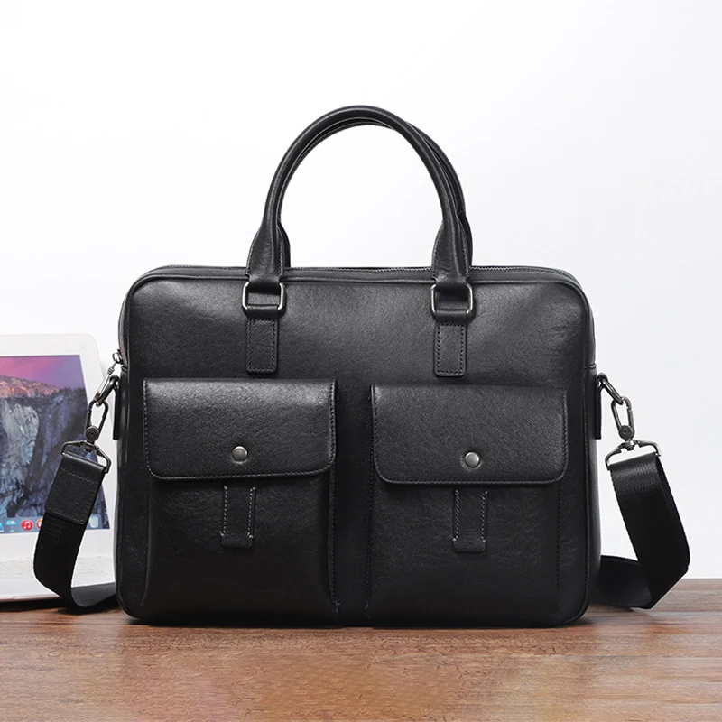 EUMOAN  Men's business handbag new fashion men's bag one shoulder cross-body head layer cowhide leather briefcase men's computer