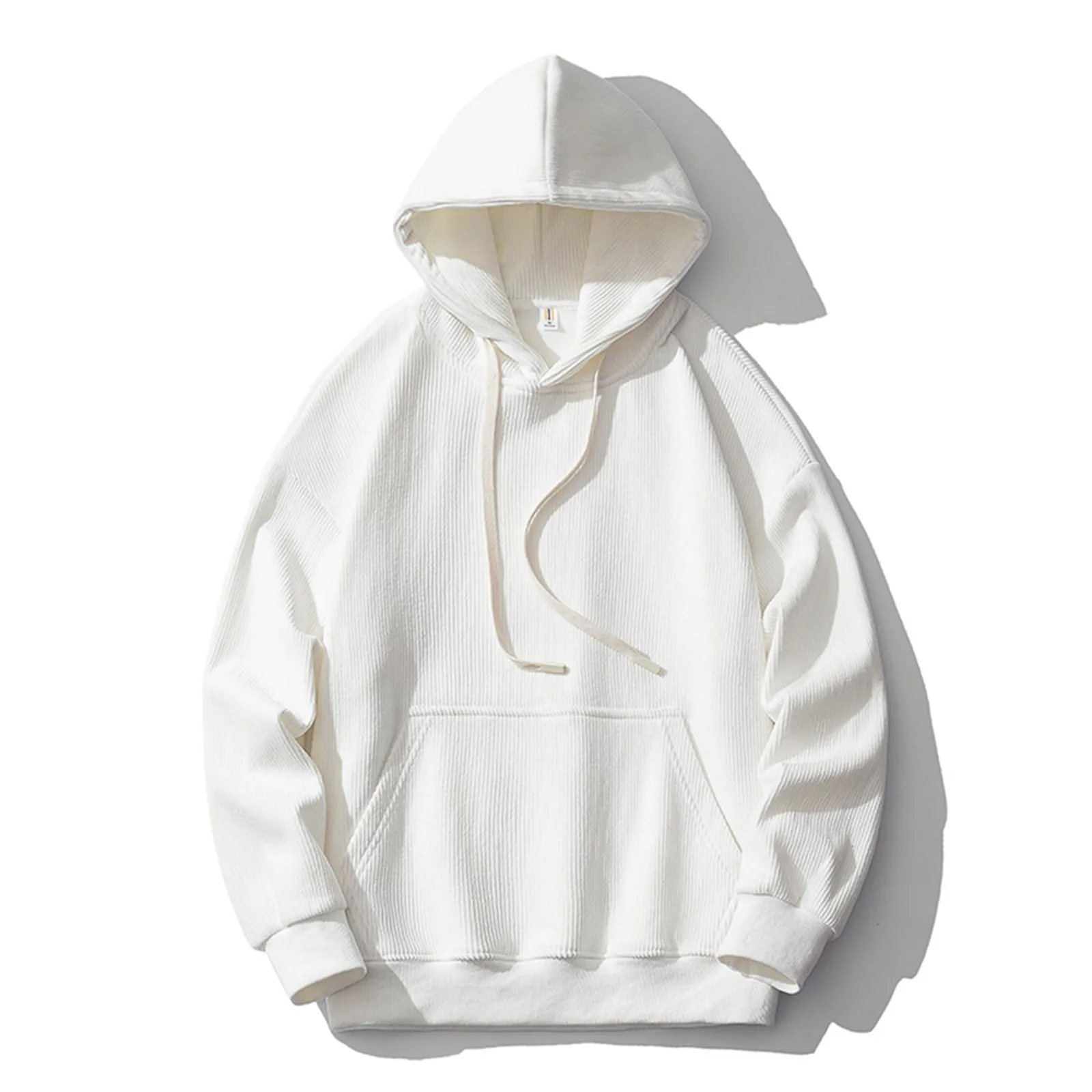 

Corduroy Hooded Sweatshirt For Men Solid Color Oversized Hoodies Drawstring Long Sleeve Pullovers Pocket Streetwear Clothing