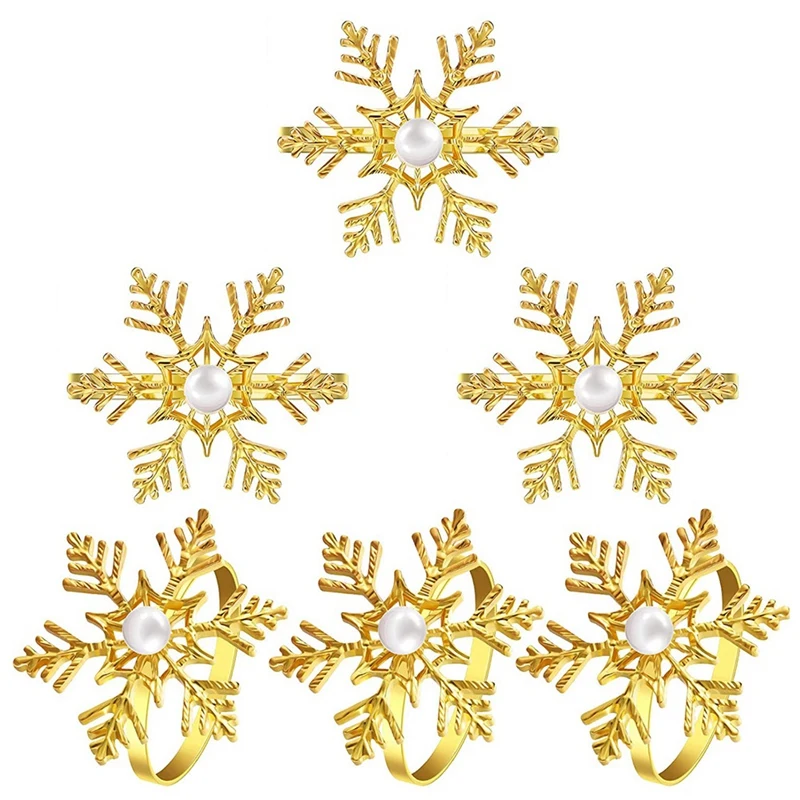 

Snowflake Napkin Rings Xmas Napkin Ring Holder Buckle Alloy Pearl Napkin Rings Holder Xmas Christmas Serviette Buckle