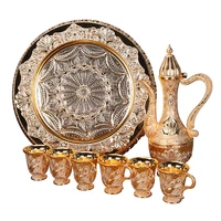 1 set ancient gold retro engraved palace spirits wine glasses pot alloy vodka cup set home wedding decoration collection gift