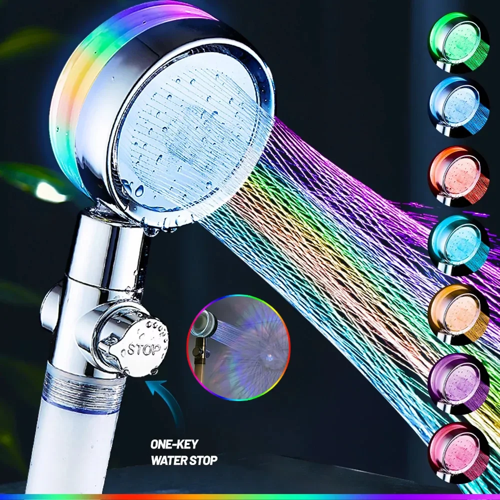 

LED Hand Shower Head for Bath and High Pressure Water Saving Filter Bathroom Accessories Spa Rain Portable Showerhead Sets