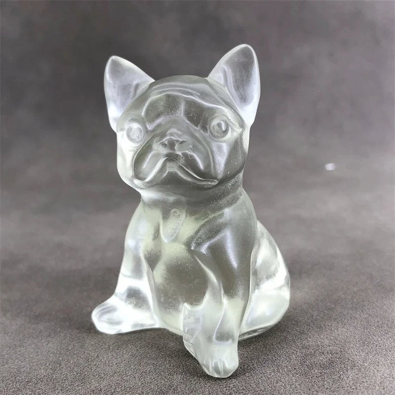

5.7cm Natural Glass Crystal French Bulldog Carving Polished Quartz Healing Stones Gemstones Home Decoration 1pcs