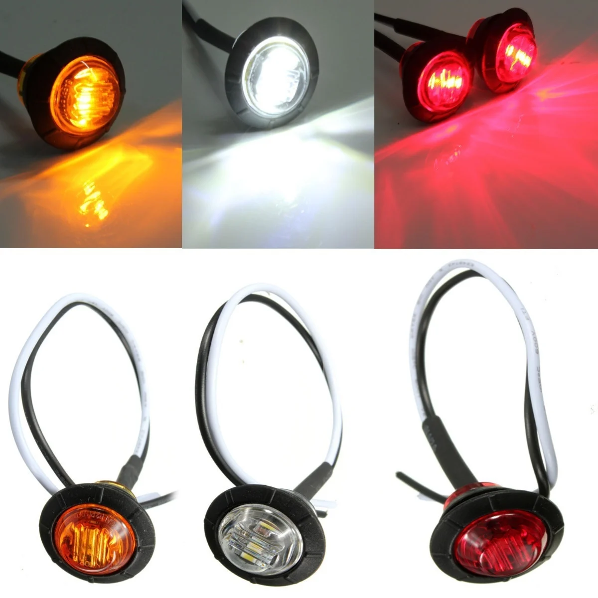 Universal DC12V Waterproof Mini Round LED Light Flush Mount Side Marker Clearance Lamp Indicator Lights for Boat Truck Lorry