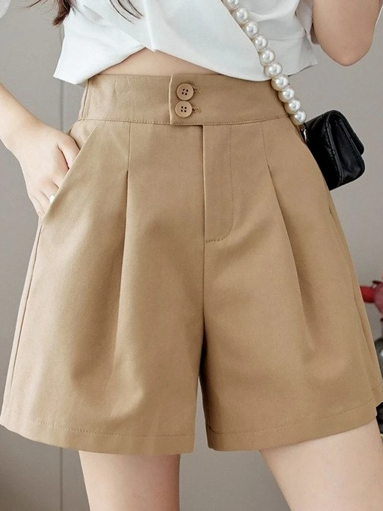 

Шорты женские с завышенной талией, модные повседневные Простые однотонные универсальные Короткие штаны цвета хаки, женская одежда, лето 2023