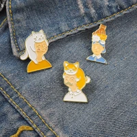 cute pets on peoples heads enamel pins cartoon cats and dogs fun metal brooches denim bag accessories fashion jewelry gift