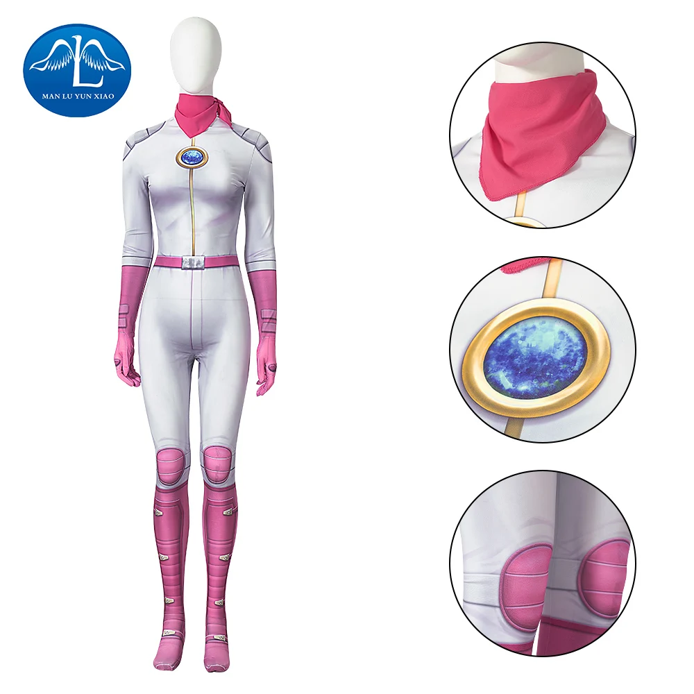 

New Movie Peach Princess Cosplay Custom Peach Pink Jumpsuit For Girls Halloween Party Zentai Suit For Women