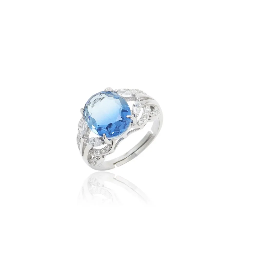 

Accessories 925 Silver Ring Women's Fashion Wild Personality Color Treasure Open Ring Custom TJ088