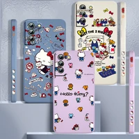 cute hello kitty for samsung galaxy s22 s21 s20 fe s10 note 20 10 ultra lite plus liquid left rope phone case capa