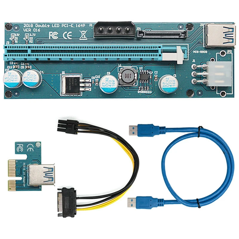 

VER016 Adapter Card PCIE 1X To 16X USB3.0 6PIN+4PIN+SATA Graphics Card Extension Cable Adapter Card For BTC Miner