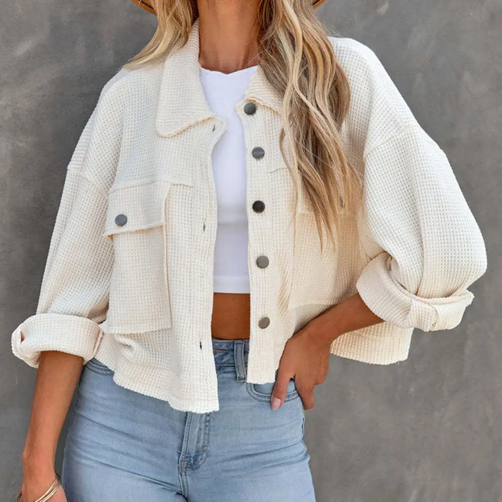 

Trendy Rough Surface Pure Color Autumn Coat Women Coat Short Pattern Anti-pilling